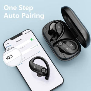 سماعات أذن لاسلكية تعمل بالبلوتوث occiam Wireless Earbuds Bluetooth Headphones 100H Playback 4 Mics Clear Call Waterproof 2200mAh Wireless Charging Case Over Ear Buds in-Ear Earphones with Earhooks for Sports Running Workout Black