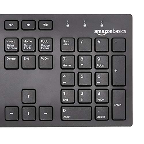 لوحة مفاتيح سلكية مع تخطيط أسود غير لامع Amazon Basics Low-Profile Wired USB Keyboard with US Layout (QWERTY), Matte Black