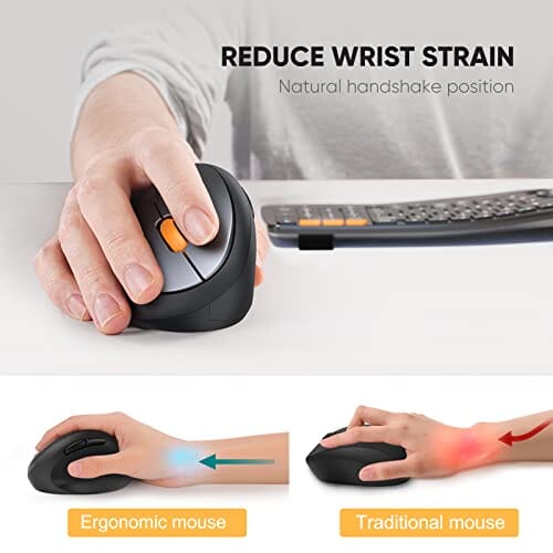 ماوس رأسي لاسلكي ProtoArc Wireless Vertical Mouse, EM14 Ergonomic Wireless Mouse 2.4G Optical Vertical Mice, 800/1200 / 1600 DPI, Reduce Wrist Strain, for Small Hands