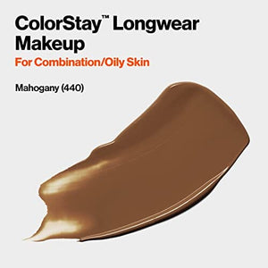كريم أساس سائل من ريفلون Liquid Foundation by Revlon, ColorStay Face Makeup for Combination & Oily Skin, SPF 15, Medium-Full Coverage with Matte Finish, Mahogany (440), 1.0 oz (Pack of 2)