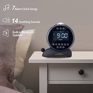 جهاز عرض منبه Fansbe Kids Alarm Clock Star Projector, Galaxy Projector Bedroom White Noise, Bluetooth Speaker Alarm Clock Bedroom Snooze Auto-Off Timer Remote Control 14 Soothing Sounds Black