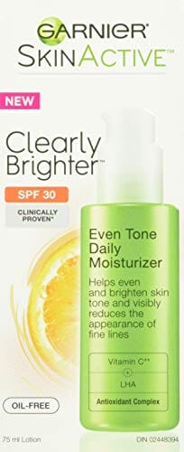 مرطب للوجه مع فيتامين سي Garnier SkinActive Clearly Brighter SPF 30 Face Moisturizer with Vitamin C, 2.5 Fl Oz (75mL), 1 Count (Packaging May Vary)