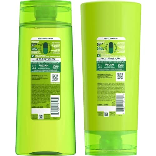 مجموعة شامبو + بلسم للشعر المجعد والجاف والكيراتين النباتي + زيت الأرغان Garnier Fructis Sleek & Shine Shampoo (22 Fl Oz) + Conditioner (21 Fl Oz) Set for Frizzy, Dry Hair, Plant Keratin + Argan Oil (2 Items), 1 Kit (Packaging May Vary)