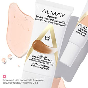 كريم أساس مضاد للشيخوخة من ألماي Almay Anti-Aging Foundation, Smart Shade Face Makeup with Hyaluronic Acid, Niacinamide, Vitamin C & E, Hypoallergenic-Fragrance Free, 050 Fair, 1 Fl Oz (Pack of 1)