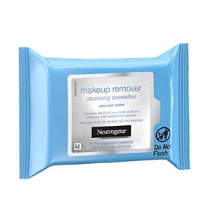 مناديل تنظيف الوجه ومزيل المكياج من نيوتروجينا  Neutrogena Makeup Remover Cleansing Facial Towelettes, Daily Gentle Face Wipes to Remove Oil, Dirt, & 99.3% of Makeup, Safe for Sensitive Eyes, Alcohol Free Wipes in Resealable Pack, 21 ct (Pack of 3)