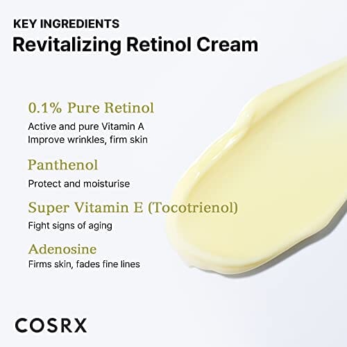 كريم مضاد للشيخوخة  COSRX Retinol 0.1 Cream, Anti-aging Cream with 0.1% Retinoid Treatment for Face, Reduce Wrinkles, Fine Lines, Signs of Aging, Gentle Skin Care for Day & Night, Not Tested on Animals, Korean Skincare