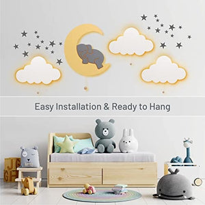 مصباح فيل على القمر Lumipets Lighted Elephant on Moon, Nursery Night Light, Wall Mounted Lighted, Battery Operated Cloud Light Sign–Lightweight Moon Night Light for Babies, Toddlers, Kids