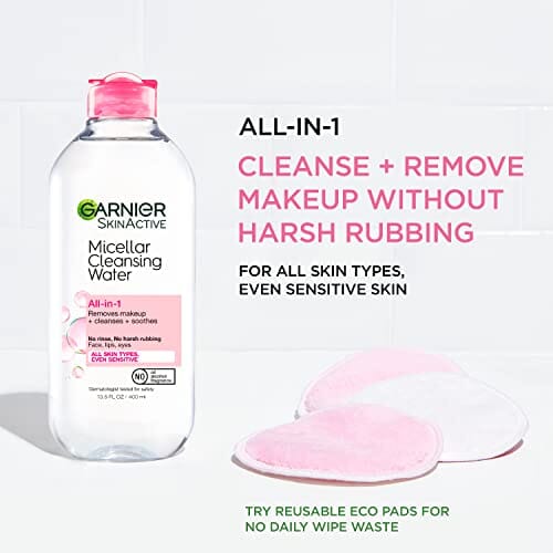 ماء ميسيلار منظف لجميع أنواع البشرة Garnier SkinActive Micellar Cleansing Water, For All Skin Types, 13.5 fl oz + Micellar Cleansing Water, For Waterproof Makeup, 3.4 fl oz