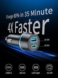 شاحن سيارة محول USB C Car Charger,QGeeM 42.5W Car Charger Adapter with Power Delivery & Quick Charge 3.0 USB Car Charger 2 Port Fast Charging Compatible for iPhone13/12/11 Pro/Max/XR/XS,iPad Pro/Air,Galaxy S21/10/9