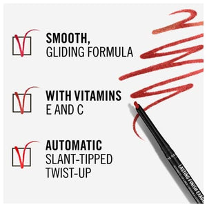 قلم تحديد شفاه أوتوماتيكي يدوم طويلاً Lasting Finish Exaggerate Automatic Lip Liner, 45 Epic Burgandy, Shelf Pack of 3