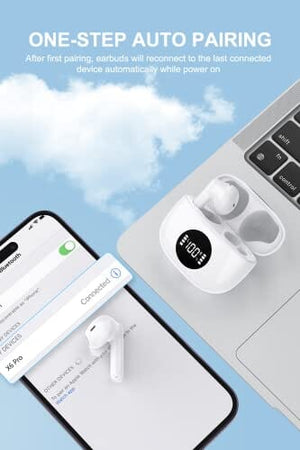 سماعات أذن ستريو تعمل باللمس مع ميكروفون للهواتف المحمولة OLATOO Wireless Earbuds, Bluetooth 5.3 Headphones with Charging Case, Touch Control in-Ear Stereo Earphones with Mic for Android/iOS Cellphone, Sweatproof Cordless Earphones for Running Workout