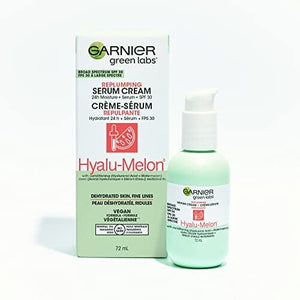 كريم سيروم 3 في 1 مع حمض الهيالورونيك ترطيب 24 ساعة + سيروم + عامل حماية من الشمس  Garnier SkinActive Green Labs Hyalu-Melon 3-in-1 Replumping Serum Cream with Hyaluronic Acid, 24h Moisture + Serum + SPF 30, 2.4 Fl Oz (72mL), 1 Count (Packaging May Vary)