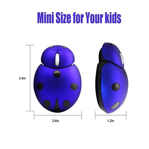 ماوس لاسلكي صغير صغير للأطفال elec Space Mini Small Wireless Mouse for Kids, Cute Animal Ladybug Shape Optical Mouse with 1 Random Color Cord Organizer Cordless Mouse with USB Receiver for Laptop Computer (Blue)