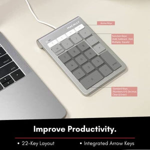 لوحة مفاتيح سلكية Macally Wired USB C Number Pad Keyboard - Type C Numeric Keypad for Laptop, Apple Mac iMac MacBook Pro/Air, Windows PC, or Desktop Computer - 10 Key USB Keypad Numpad with 5 Foot Cable - Silver