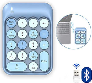 لوحة أرقام لاسلكية Alkem Wireless Number Pad 2.4GHz Wireless Numeric Keypad Retro Style Round Keycaps Numpad 18 Keys Portable Number Keyboard with USB Receiver for Laptop, Notebook, Surface, Mac, Pad-Blue