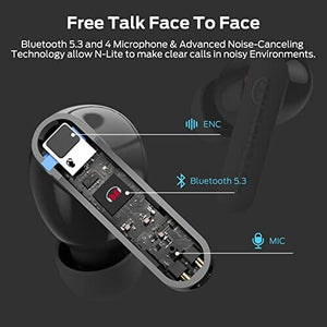 سماعات أذن لاسلكية تعمل بتقنية البلوتوث Monster N-Lite Clear Talk Wireless Earbuds Bluetooth 5.3 Headphones with CVC 8.0 Noise Reduction, IPX8 Waterproof in-Ear Stereo Earphones 60H Playtime, with Fast Charging for Sport