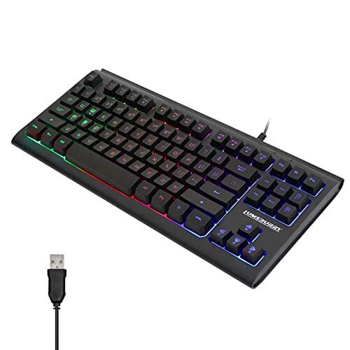 لوحة مفاتيح ألعاب بإضاءة خلفية 87 مفتاحًا Lumsburry Rainbow LED Backlit 87 Keys Gaming Keyboard, Compact Keyboard with 12 Multimedia Shortcut Keys USB Wired Keyboard for PC Gamers Office