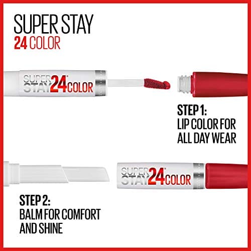 مكياج أحمر الشفاه السائل من مايبيلين لون عالي التصبغ يدوم طويلاً مع بلسم مرطب Maybelline Super Stay 24, 2-Step Liquid Lipstick Makeup, Long Lasting Highly Pigmented Color with Moisturizing Balm, Pink Goes On, Neon Pink, 1 Count