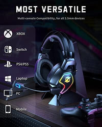 سماعات رأس الألعاب المانعة للضوضاء مع ميكروفون Gaming Headset for Xbox One PS4 PS5 PC Switch, Noise Canceling Headphones with Microphone, 3.5mm Audio Jack, Auto-Adjust Headband, 50mm Drivers, RGB Light, Lightweight Wired Gaming Headphones-Black