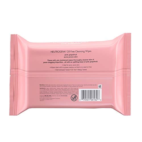 نيوتروجينا مناديل تنظيف خالية من الزيوت للبشرة المعرضة لحب الشباب Neutrogena Oil-Free Cleansing Wipes for Acne Prone Skin, Pink Grapefruit, 25 ea - 2pc