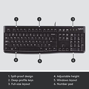 لوحة مفاتيح قياسية سلكية من لوجيتك Logitech K120 USB Wired Standard Keyboard