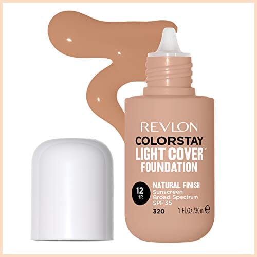 كريم أساس سائل طويل الأمد عديم الوزن مع عامل حماية من الشمس Revlon ColorStay Light Cover Liquid Foundation, Hydrating Longwear Weightless Makeup with SPF 35, Light-Medium Coverage for Blemish, Dark Spots & Uneven Skin Texture, 320 True Beige, 1 fl. oz.