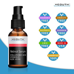 مصل الريتينول للوجه مع حمض الهيالورونيك Retinol Serum for Face with Hyaluronic Acid, Hydrating Night Serum for Face, Retinol for Acne, Wrinkle & Dark Spots, Anti Aging Serum, Retinol for Face, Skin Care Face Serum for Men & Women by YEOUTH