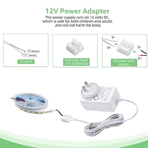 محول إمداد الطاقة إلى محول تيار مستمر بجهد 12 فولت  V 2A Power Supply Adapter, HUIYEETEX 100-240V AC to 12V DC Transformer for LED Strip Lights and Other 12V Low Voltage Devices with 5ft Cable, White