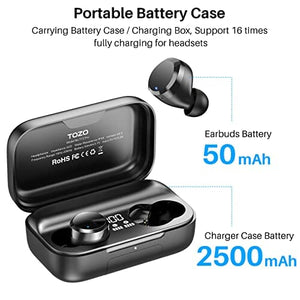 سماعات أذن لاسلكية مزودة بتقنية البلوتوث TOZO T12 Pro Wireless Earbuds Bluetooth Headphones with Qualcomm QCC3040 4 Mics CVC 8.0 Call Noise Cancelling and aptX Stereo Headset 2500mAh Wireless Charging Case IPX8 Waterproof Earphones Black