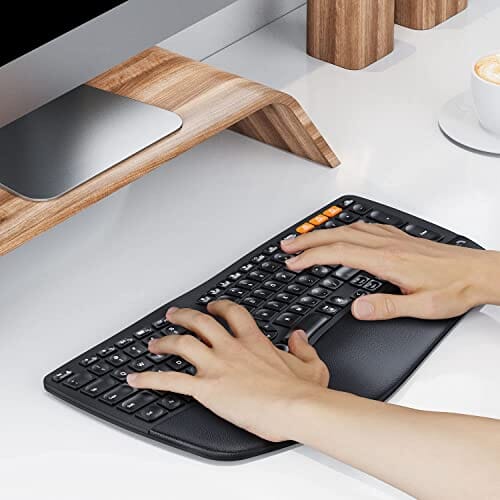 لوحة مفاتيح لاسلكية مريحة بإضاءة خلفية ProtoArc Backlit Wireless Ergonomic Keyboard, EK01 Bluetooth Ergo Split Keyboard with Wrist Rest, Natural Typing, Multi-Device, Rechargeable, Windows/Mac/Android