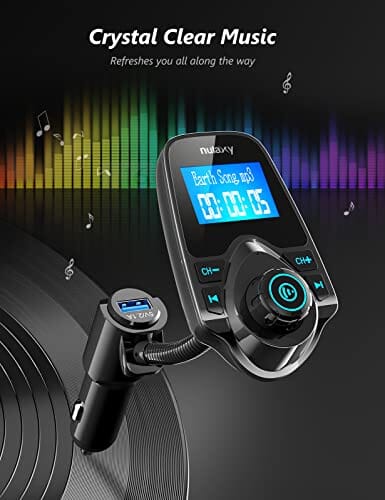 محول راديو اللاسلكي داخل السيارة يعمل بالبلوتوث Nulaxy Wireless in-Car Bluetooth FM Transmitter Radio Adapter Car Kit W 1.44 Inch Display Supports TF/SD Card and USB Car Charger for All Smartphones Audio Players-KM18