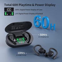 سماعات أذن لاسلكية رياضية مزودة بخاصية البلوتوث 4 ميكروفون  Wireless Earbuds Sports Bluetooth Headphones 4 Mic Noise Cancelling Earbuds 60H Playtime Dual LED Power Display Flexible Earhooks Clear Calls Earphones IPX7 Waterproof Headsets for Running, Gym