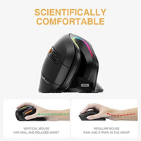 ماوس لاسلكي مريح ماوس بلوتوث عمودي قابل لإعادة الشحن Ergonomic Mouse Wireless, ProtoArc EM11 Bluetooth Vertical Ergo Mouse, Rechargeable, 2.4G RGB Optical Vertical Mice with 3 Adjustable DPI, 3-Device Connection for PC, iPad, Mac, Windows-Black