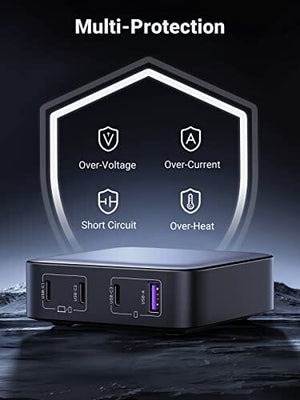 شاحن 100 واط ومحطة شحن وشاحن سطح مكتب سريع UGREEN 100W USB C Charger, Nexode 4 Ports USB C Charging Station, GaN Fast Desktop Charger Compatible with MacBook Pro, Dell XPS 15, iPhone 14 Pro Max/13, Galaxy S23 Ultra, iPad, Steam Deck and More