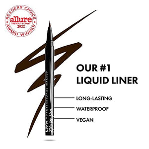 محدد عيون سائل مقاوم للماء NYX PROFESSIONAL MAKEUP Epic Ink Liner, Waterproof Liquid Eyeliner - Brown, Vegan Formula