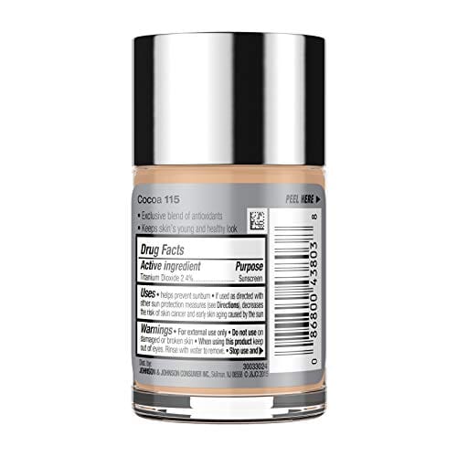 كريم أساس مكياج سائل صحي للبشرة من نيوتروجينا Neutrogena Healthy Skin Liquid Makeup Foundation, Broad Spectrum SPF 20 Sunscreen, Lightweight & Flawless Coverage Foundation with Antioxidant Vitamin E & Feverfew, 115 Cocoa, 1 fl. oz