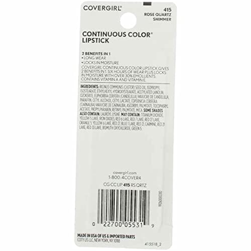 أحمر شفاه ملون مستمر من كوفر جيرل CoverGirl Continuous Color Lipstick, Rose Quartz [415], 0.13 oz (Pack of 4)