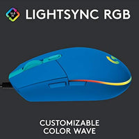 ماوس ألعاب سلكي لوجيتك Logitech G203 Wired Gaming Mouse, 8,000 DPI, Rainbow Optical Effect LIGHTSYNC RGB, 6 Programmable Buttons, On-Board Memory, Screen Mapping, PC/Mac Computer and Laptop Compatible - Blue