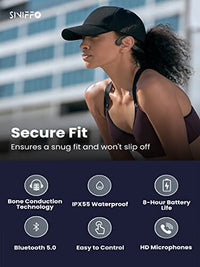 سماعات رأس لاسلكية مفتوحة الأذن تعمل بالبلوتوث Siniffo Bone Conduction Headphones, 2023 Upgrade Open-Ear Wireless Bluetooth Workout Headphones with Microphones, 8Hr Playtime, Waterproof Wireless Earphones for Sports, Running, Gym, Hiking, Cycling