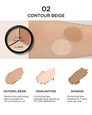 خافي عيوب كوفر بيرفكشن ثلاثي الوان THE SAEM Cover Perfection Triple Pot Concealer – 3 Color Concealer with Full Coverage Natural Beige Shade Covers Blemishes Spots, Highlighter & Contouring, 02 Contour Beige