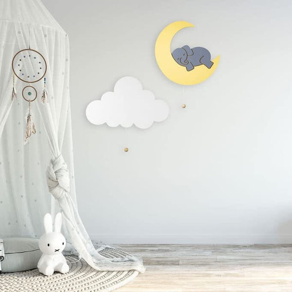 مصباح فيل على القمر Lumipets Lighted Elephant on Moon, Nursery Night Light, Wall Mounted Lighted, Battery Operated Cloud Light Sign–Lightweight Moon Night Light for Babies, Toddlers, Kids