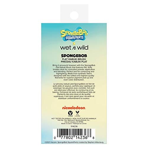 فرشاة كابوكي مسطحة من ويت ان وايلد فرشاة أساس مسطحة + فرشاة هايلايتر سبونجبوب Wet n Wild 1114236, Flat Kabuki Brush Squarepants Makeup Tools Flat Foundation + Highlighter Brush, SpongeBob