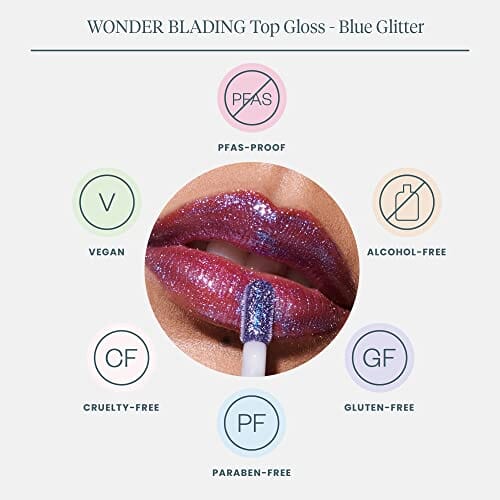 ملمع شفاه لمسة نهائية عالية اللمعان  ملمع شفاه مرطب مكياج أزرق للشفاه (أزرق) Wonderskin WONDER BLADING Top Gloss - Lip Gloss, High Shine Finish, Hydrating Lip Gloss,Blue Makeup for Lips (Blue)