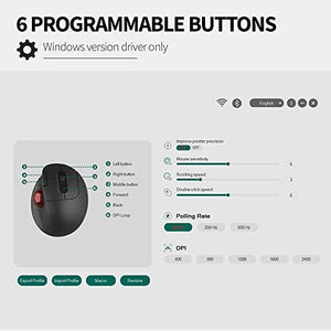 ماوس كرة دوارة لاسلكي مريح DeLUX Bluetooth Trackball Mouse, Wireless Ergonomic Rollerball Mouse with 2400DPI, Smooth Easy Thumb Control, 3 Devices Connection, Red Ball, Compatible for Windows, PC, Mac (MT1-White)