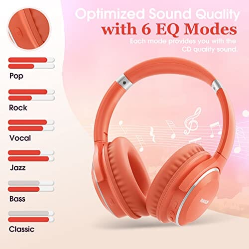 سماعات رأس لاسلكية لوقت التشغيل 65 ساعة مع ميكروفون RUNOLIM Bluetooth Headphones Over Ear, 65 Hours Playtime Wireless Headphones with Microphone, Lightweight Foldable & Portable Stereo Bass Headsets for Smartphone, Tablet, Computer, MP3/4