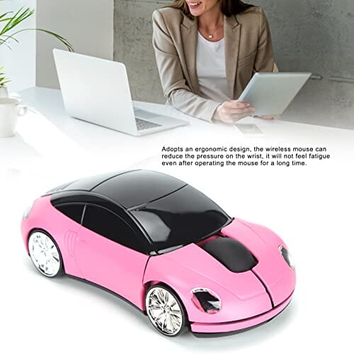 فأرة ألعاب لاسلكية على شكل سيارة رياضية ثلاثية الأبعاد ASHATA Wireless Mouse, 2.4GHz Cool 3D Sport Car Shape Wireless Gaming Mice with USB Receiver, Wireless Car Mouse for PC/Computer/Laptop(Pink)