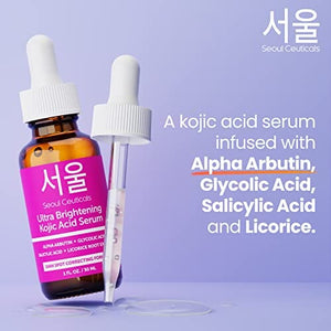 مصل حمض الكوجيك الكوري للعناية بالبشرة Korean Skin Care Kojic Acid Serum Alpha Arbutin Serum – Korean Beauty Skincare Dark Spot Remover Corrector Glycolic Acid Serum + Salicylic Acid K Beauty for that Glowing, Even Skin Tone 1oz