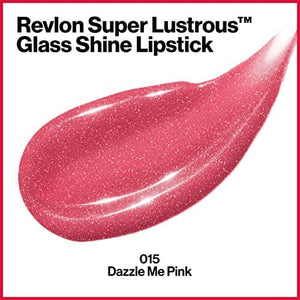 أحمر شفاه مرطب بلا عيوب مع الصبار وحمض الهيالورونيك REVLON Super Lustrous Glass Shine Lipstick, Flawless Moisturizing Lip Color with Aloe, Hyaluronic Acid and Rose Quartz, Dazzle Me Pink (015), 0.15 oz