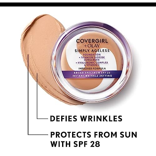 كريم أساس سيمبلي إيجليس الفوري لمقاومة التجاعيد من كوفرجيرل Covergirl Simply Ageless Instant Wrinkle Defying Foundation, 245 Warm Beige, 0.4 Oz (Packaging May Vary)