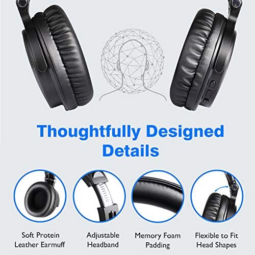 سماعات رأس ستيريو لاسلكية / سلكية قابلة للطي 110 ساعة OneOdio Bluetooth Over Ear Headphones, 110 Hrs Wireless/Wired Stereo Sound Foldable Headsets with Deep Bass 50mm Neodymium Drivers for PC/Phone/Tablet - Studio Wireless Pro C, Black